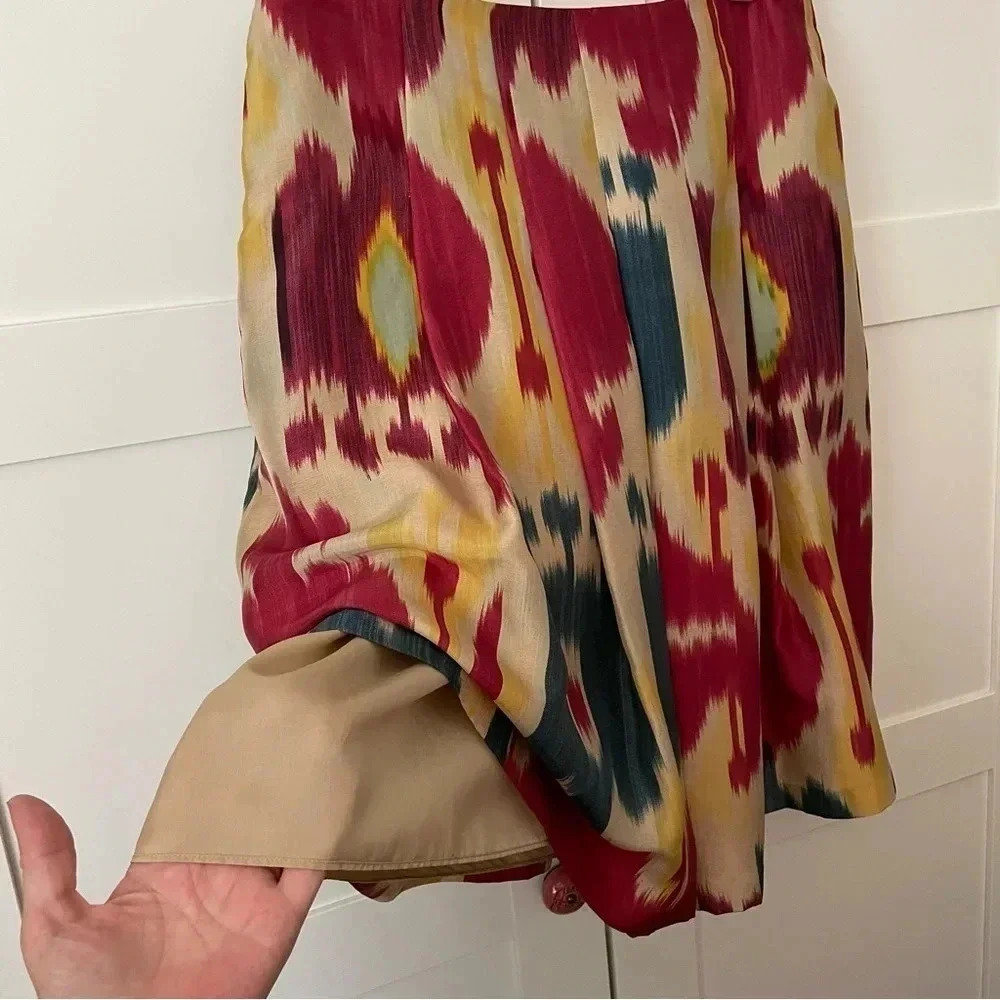 Lauren Ralph Lauren 100% Silk Pleated Skirt Southwestern Print Vintage Sz 6 - Picture 2 of 14